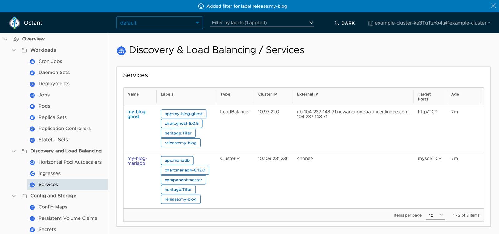 Octant Services View - release:my-blog