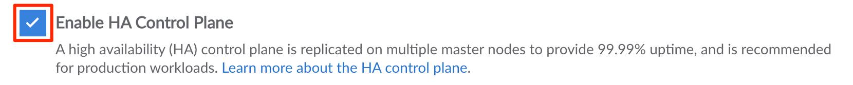 Screenshot of the Enable HA toggle during cluster creation
