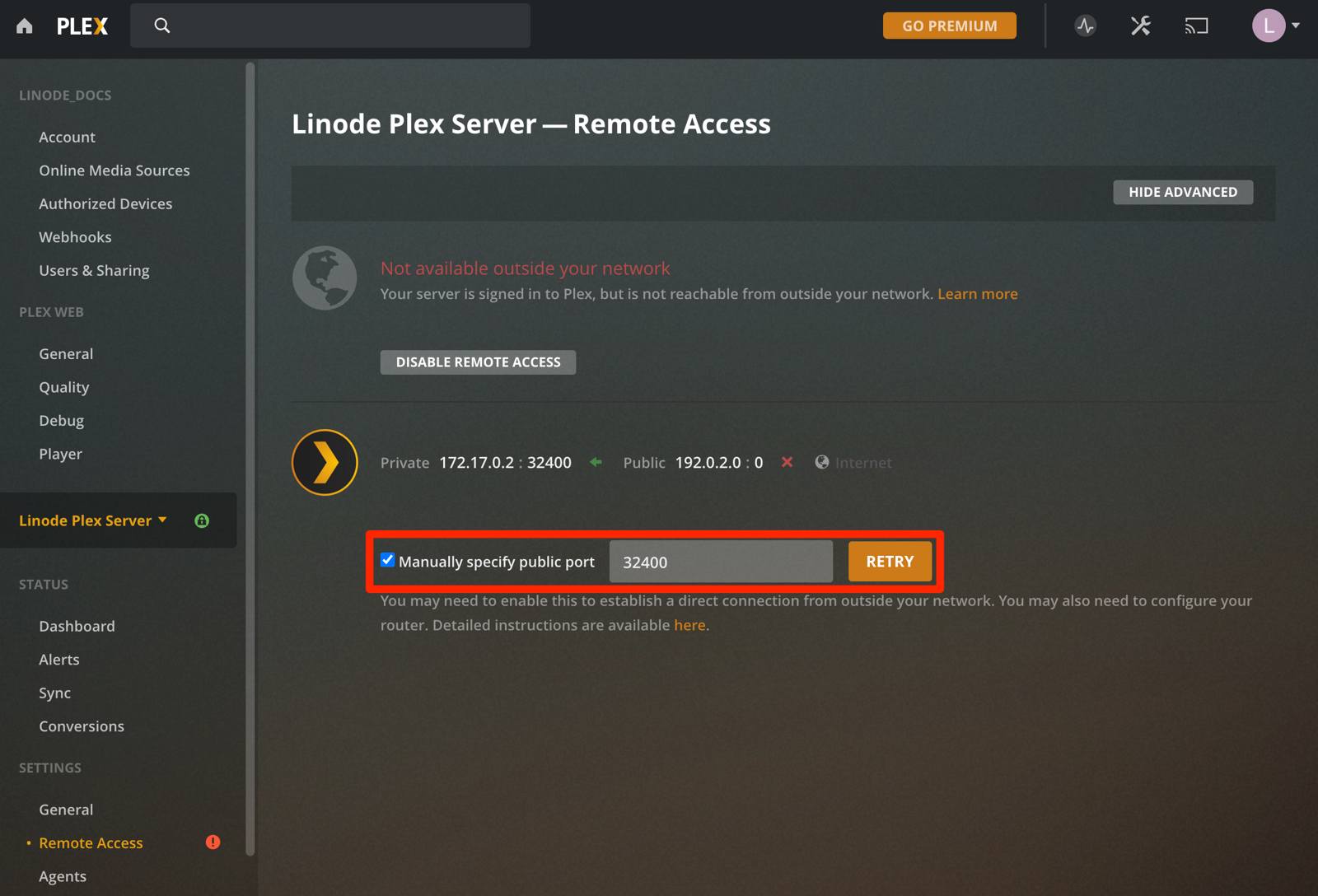 Enable Plex Server Remote Access